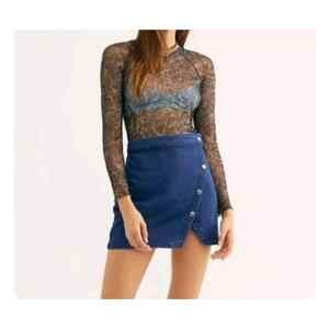 WE THE FREE | BUTTON FRONT DENIM BLUE JEAN ASYMMETRICAL MINI SKIRT WOMEN SIZE 12
